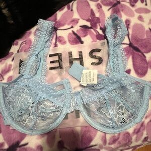 SHEIN Sky Blue Lace Bra